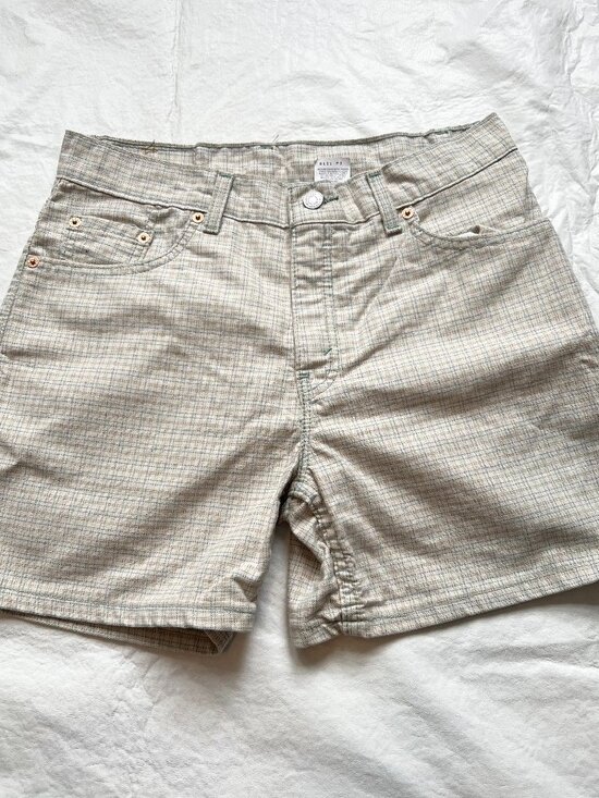 Levi's Pants - Vintage 90s Levis jean shorts beige brown blue grid 953 womens 8 high waisted